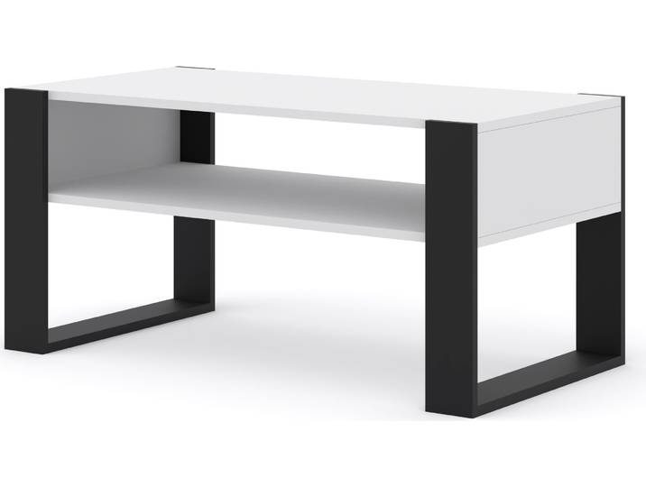 Table basse MONDI 100 x 50 cm Table basse avec étagère Blanc Mat / Noir