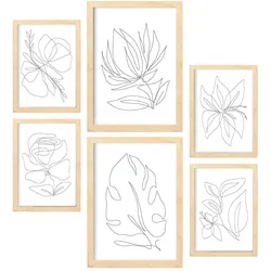 POSTER Set Mit 6 Fairer Fiore In Blume Zusammenfassung Ästhetische Dekorative Gemälde Für Ihr Wohnzimmer Zuhause A3 & A4 Rahmen Aus Hellem Holz