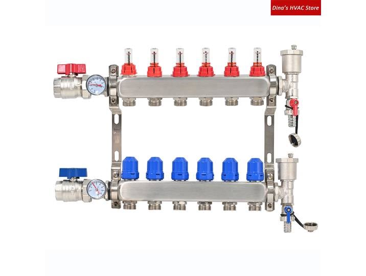 Kit de collecteur de chaleur au sol en acier inoxydable PT6110, débitmètre WT Vanne à Bille et Vanne de Vidange G1 x 50mm