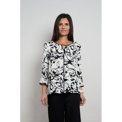 Druckbluse SEIDEL MODEN, Damen, Gr. 36, sanftes weiß, Web, Obermaterial: 100% Viskose, gemustert, tailliert hüftbedeckend, Rundhals, kontrastfarben, Blusen Druckbluse, mit grafischem Muster - MADE IN GERMANY