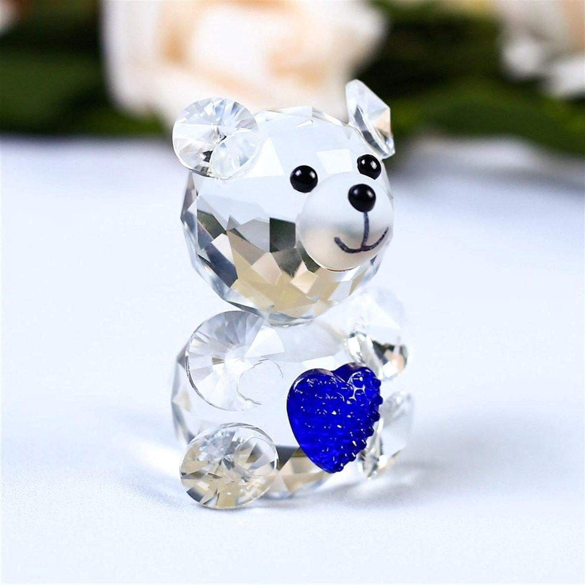 Kristallen Beer Figuur - Donkerblauw Glazen Beeldje - Hartvormig Ornament - 5,3 cm