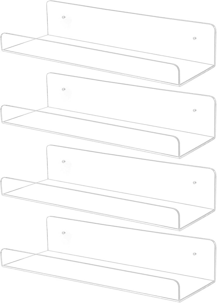 4x Transparante Acryl Zwevende Wandplanken voor Opslag en Decoratie