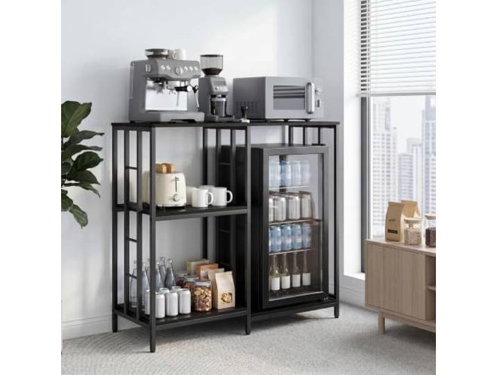 IDEALHOUSE Industrie Bäckerregal/Küchenregal 3 Ebenen Mikrowellen- & Geräte-Ständer freistehend, Holz/Metall mit Stauraum, platzsparend