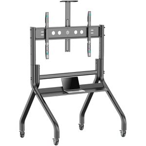 Onkron TV-Ständer TS2080-B, Ablage & Rollen, schwarz, Metall, starr, höhenverstellbar, bis 120 kg, für 60-120 Zoll