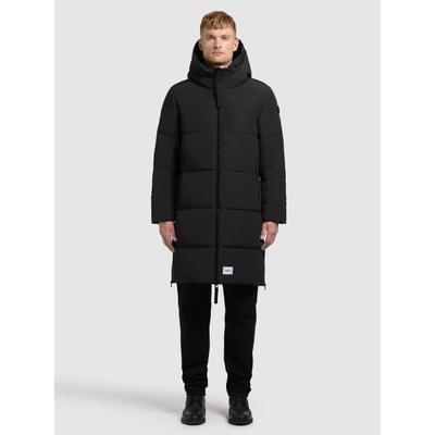 Steppmantel KHUJO "LEAR", Herren, Gr. XL, schwarz, Web, 100% Polyester, unifarben, regular fit knielang, eingesetzt elastischer Bund mit Windstopper, Mäntel Steppmantel