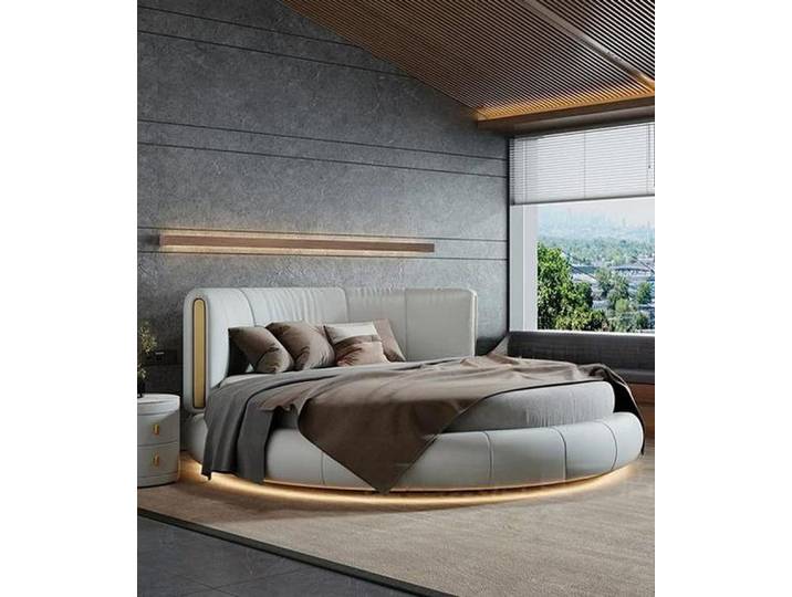 JVmoebel Polsterbett JVMoebel Weißes LED Rundbett mit elegantem Design und Komfort, Made in Europa