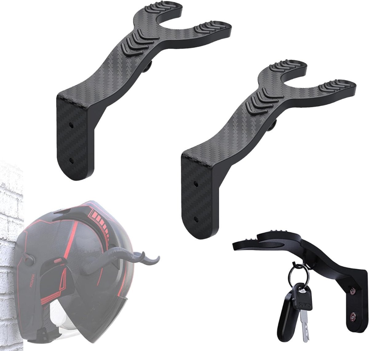 Florixa Helmhouder 2-pack - Zwarte draaibare helmkapstok en wandsteun - B/D/H: 22 x 17 x 7 cm