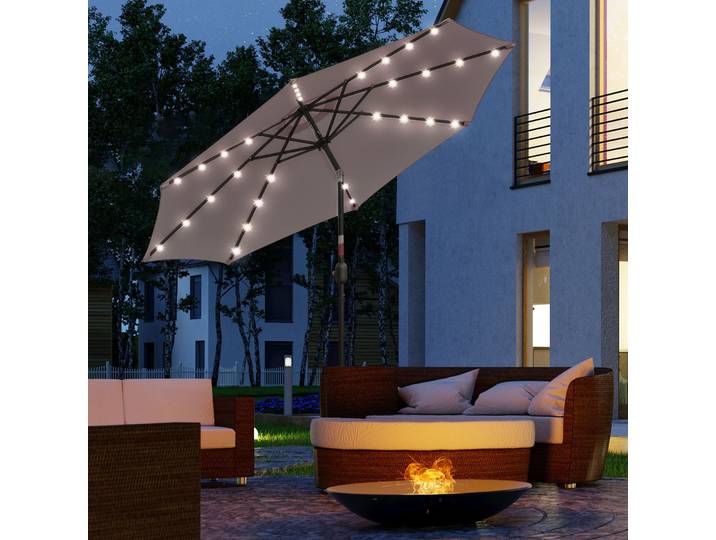 Outsunny Parasol Ø265cm Inclinable LED Solaires Gris