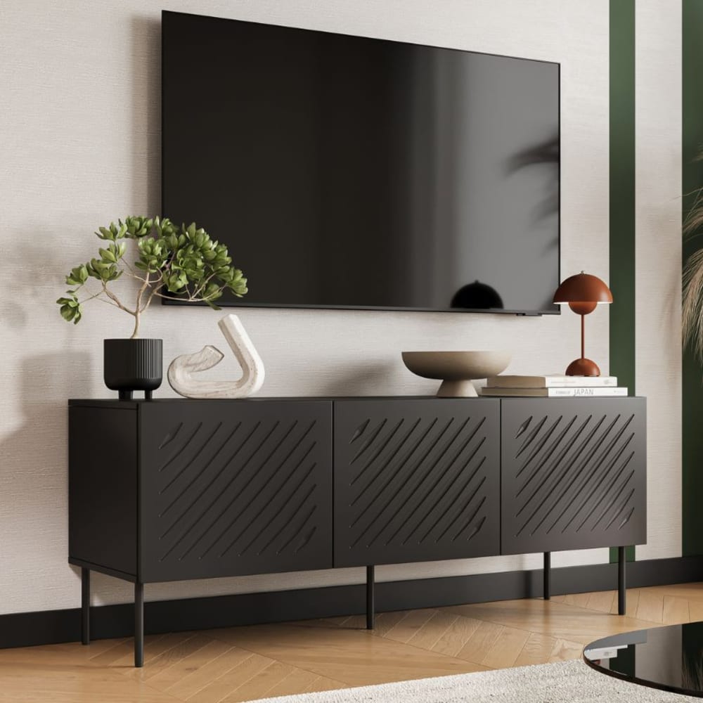 MSO Buffet bas noir 3 portes avec relief 150cm Noir 150x60x150cm
