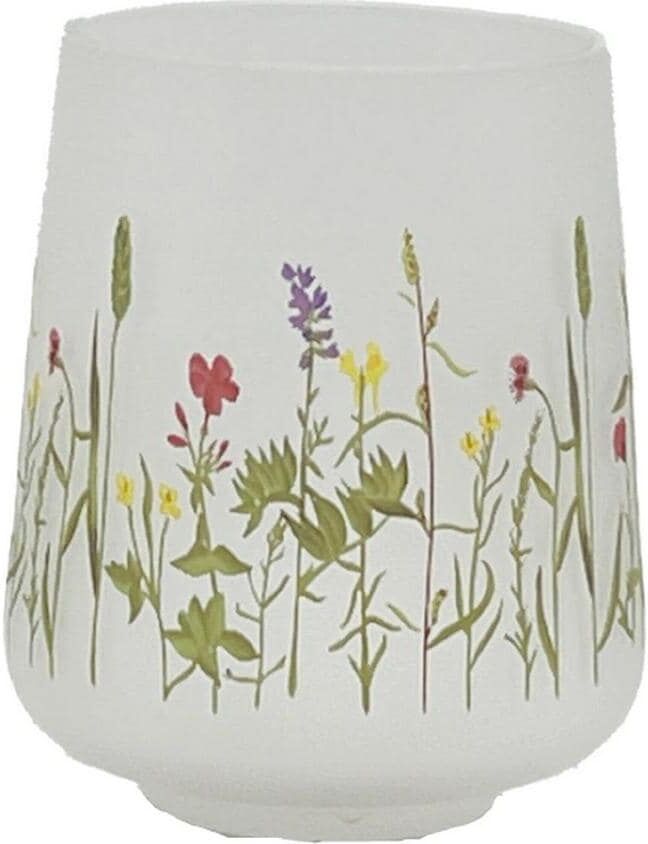Windlicht "CHALET Wiesenblumen 16 cm", bunt (weiß), H:16cm, Glas, Kerzenhalter, Windlicht weiß B/H/T: 16cm
