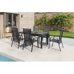 SIENA GARDEN Miros/Savona Move Garten-Essgruppe, Anthrazit, Alu/Textilene, Ausziehtisch 180/240x90 cm, 6 Stapelsessel