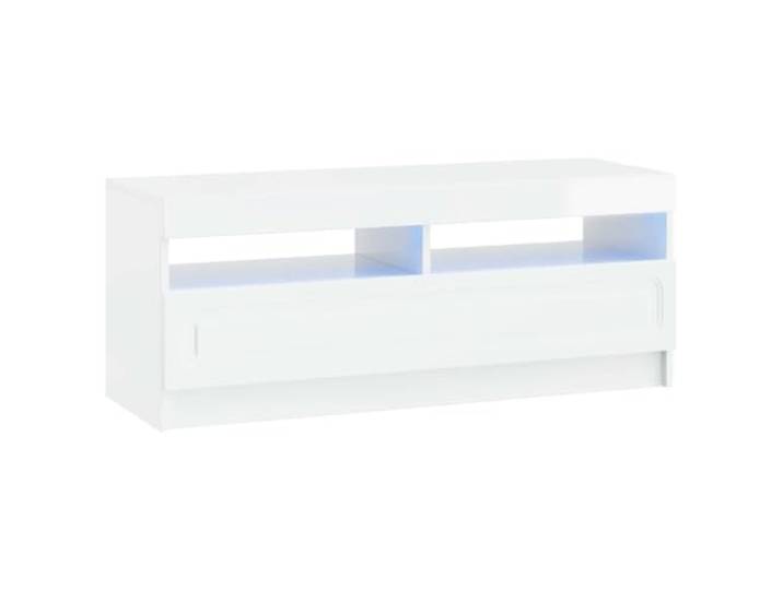 KTHLBRH TV-Schrank mit LED, weiß, glänzend, aus technischem Holz, modernes Integrierte LED-Leuchten, 90° umkehrbare Anschlüsse, feuchtigkeitsbeständig, Inneneinsatz, Montage erforderlich