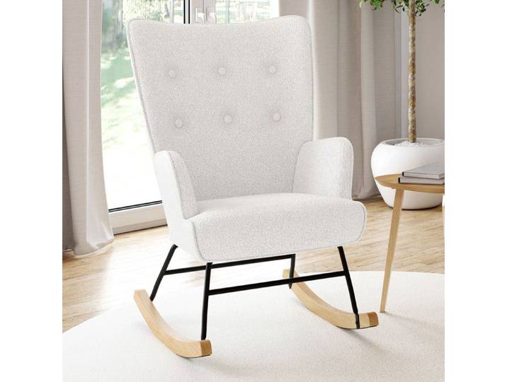 IDMARKET Fauteuil scandinave IVAR en tissu à bascule bouclette blanc