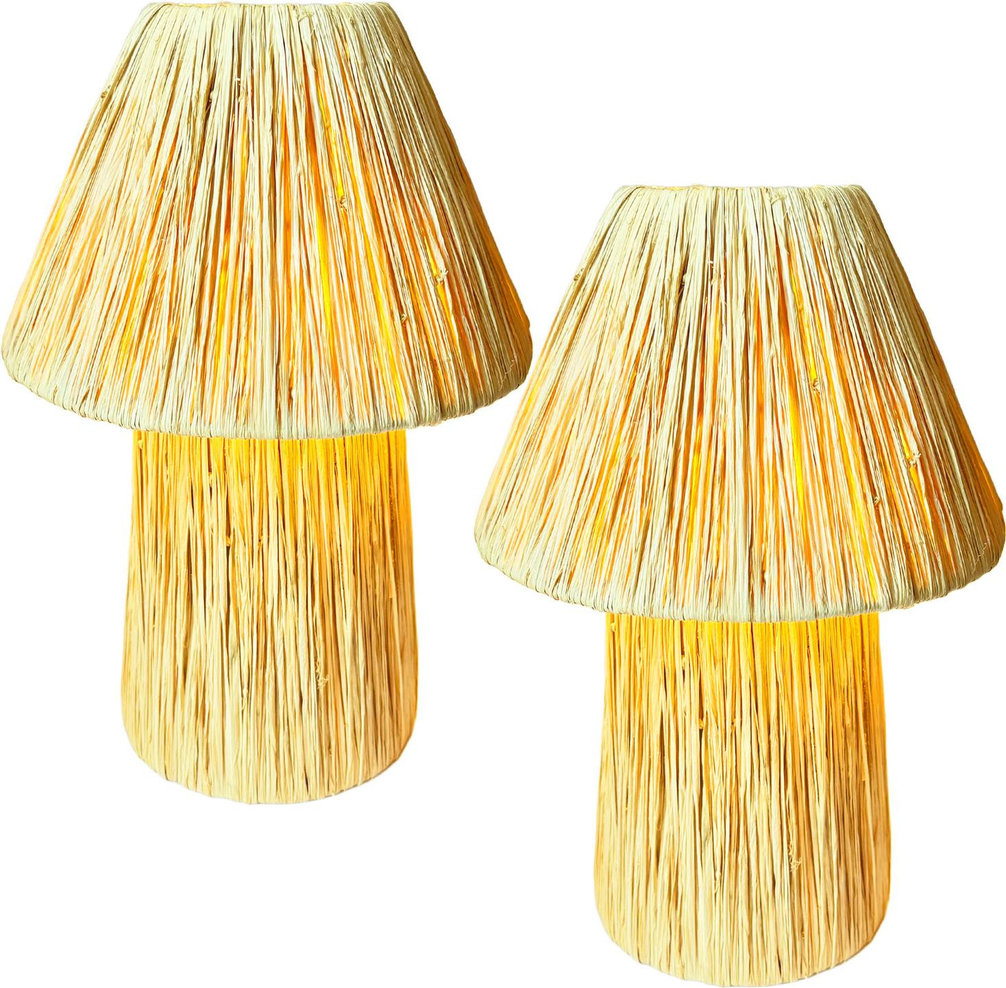 Marrakesch Set van 2 Tafellampen Morjan, Beige, Gevlochten Raffia, Hoogte: 40 cm
