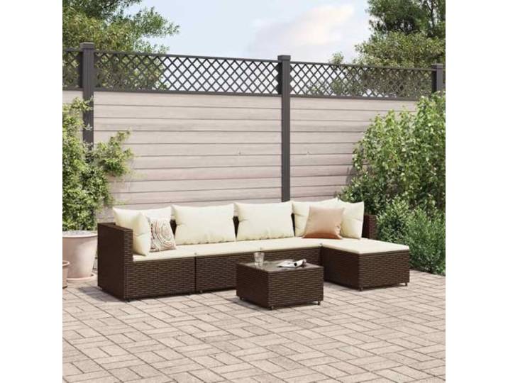 KTHLBRH Gartenmöbel-Set, 6-teilig, mit Kissen aus Polyrattan, Braun Ecksofa, Stahlrahmen, Glastisch, Fußstütze, 110 kg pro Sitzfläche