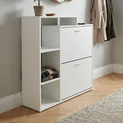Schuhkipper Holz 2 Fächer Weiß 12 Paar Schuhe Schuhschrank Schuhkommode Ablage