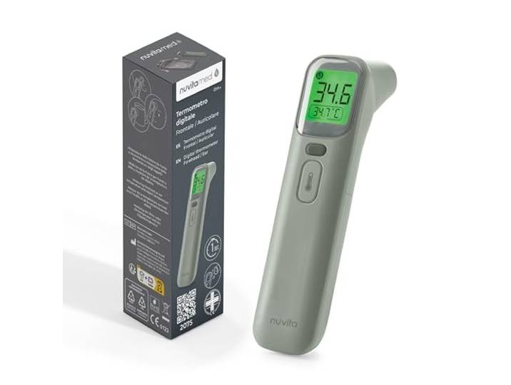 Nuvita 2075 Digitales Stirn- und Ohrenthermometer - Schnelle Messungen in 1 Sekunde, 4 Modi, erweiterter Speicher und genaue Alarme