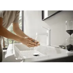 hansgrohe Finoris 100 Waschtischarmatur 76010700 mit Push-Open Ablaufgarnitur, mattweiß