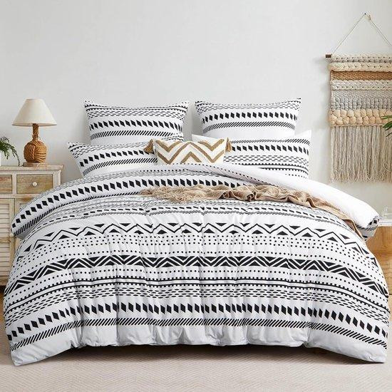 Ibenzoa Zachte microvezel beddengoedset, 3-delig, grijs met boho-motief, 220 x 240 cm