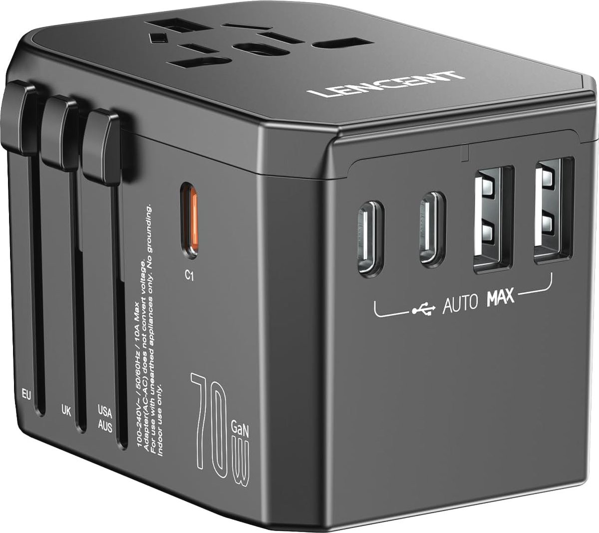 70W Universele Reisadapter met Snellader voor Telefoons en Laptops