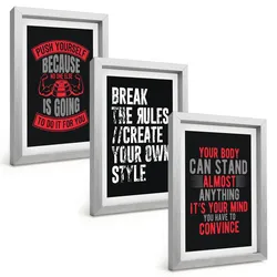 BILDER SET 3er Set - 20x30 cm Silberner Rahmen - Motivation, Training, Selbstentwicklung