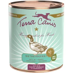 Terra Canis Getreidefrei 800g Dose Hundenassfutter 6 x 800 Gramm Ente mit Kürbis, Erdbeeren & Holunder