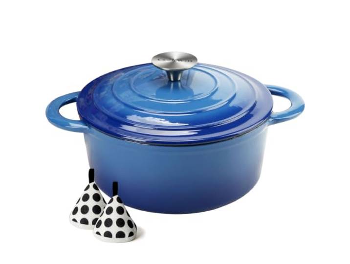 Dutch Oven Dutch Oven Gusseisen 5 L emailliertes Gusseisen Dutch Oven Topf mit selbsthaftenden Deckel, blau, strapazierfähig, emailliertes Gusseisen, Topf für Familie oder Freunde