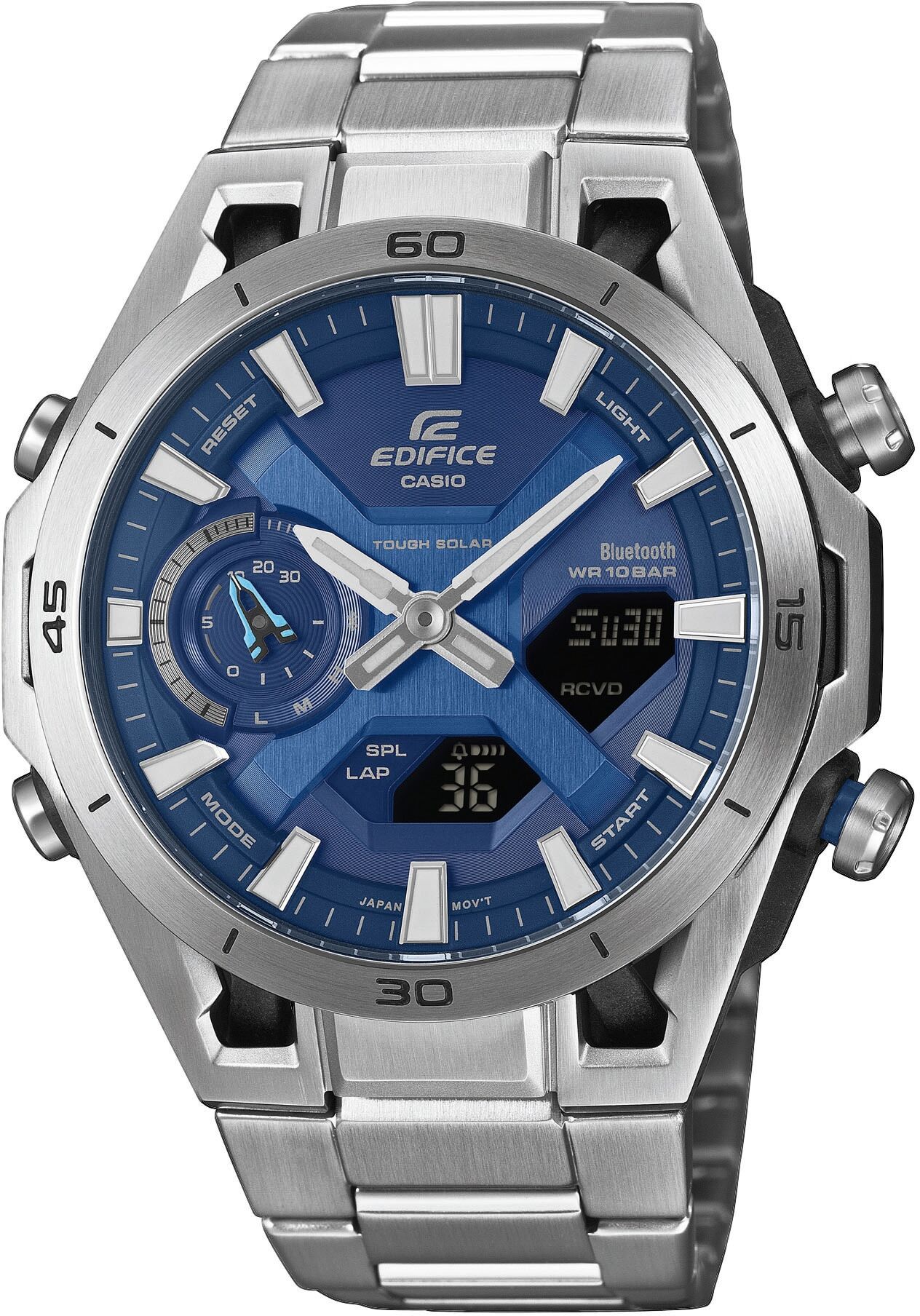 Smartwatch CASIO EDIFICE, blau (silberfarbenblau, silberfarben), Smartwatches, Herren, Smartwatch, Solaruhr, Armbanduhr, Herrenuhr, Hand Moving Funktion, Neo-Display