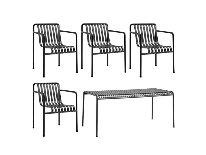 HAY - Palissade Tisch + 4x Dining Armchair, anthrazit