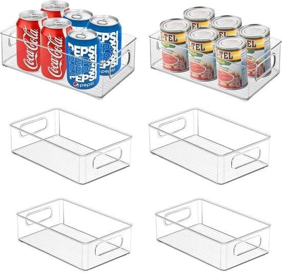 Unyqoos 6-delige set transparante opbergboxen voor koelkast en keuken, BPA-vrij