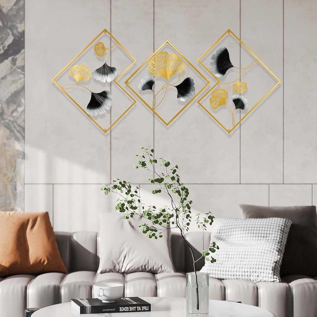 Metalen Wanddecoratie Ginkgo Blad Luxe Wandsculptuur voor Woonkamer en Kantoor