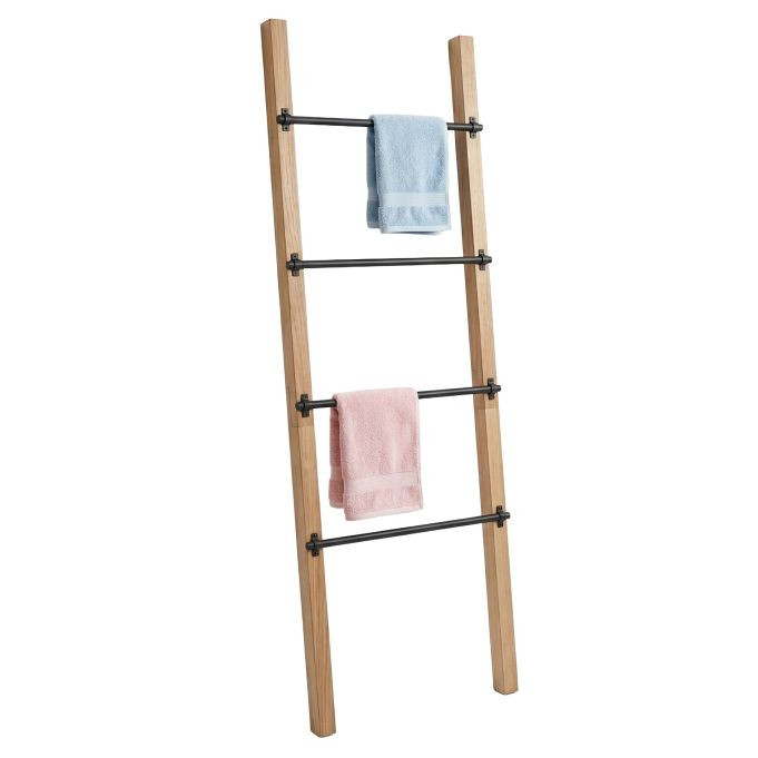 Relaxdays Handdoekladder met 4 sporten, Hout en Metaal, Zwart/Bruin, H x B: 160 x 55,5 cm
