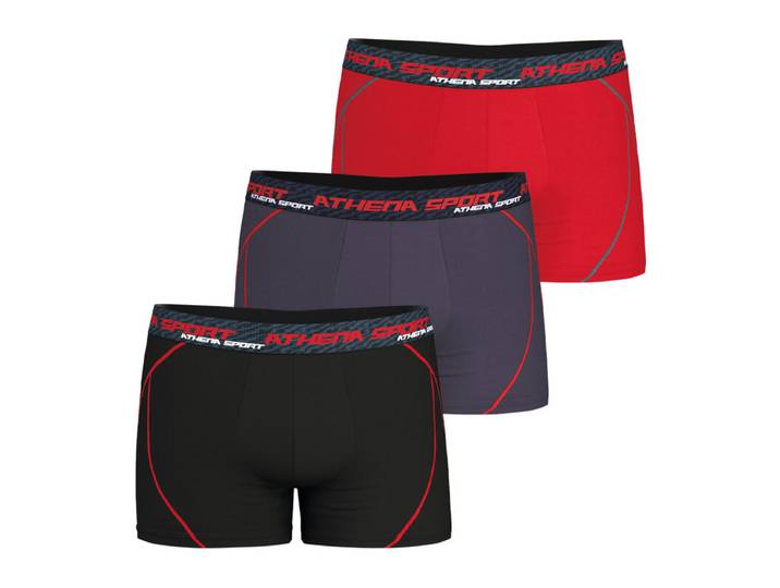 ATHENA Training Dry Boxers Lot de 3, Noir-Gris-Rouge