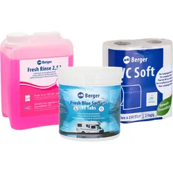 Berger Sanitär Set 3-teilig inkl. Fresh Blue Sachets + Fresh Rinse 2,5 l + WC Soft Toilettenpapier