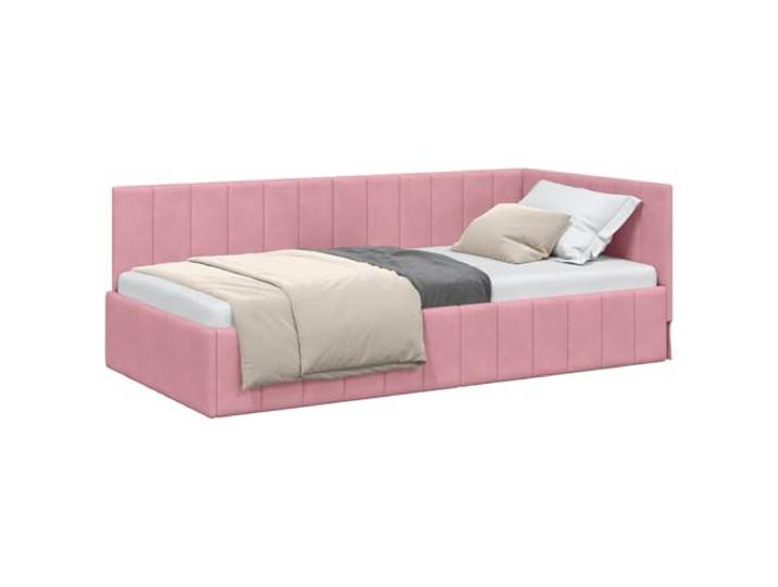 PUGYNBK Bettgestell in L, Rosa, 100 x 200 cm, Samt Sperrholz und Massivholz, flexibles Kopfteil, platzsparend, doppelte Verwendung, einfache Reinigung