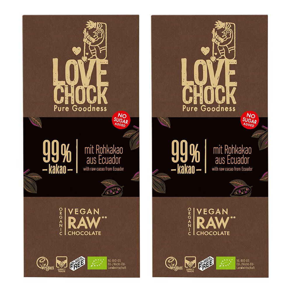 Lovechock Extreme Dark, 99 % Kakao, Tafel 2x70 g Schokolade