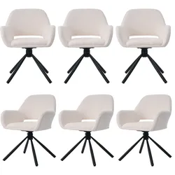 OKWISH Esszimmerstuhl 6er Set drehbar mit Armlehnen Weiß 80x60x60 cm Sherpa Bezug Metallgestell moderner Premium Look hoher Sitzkomfort