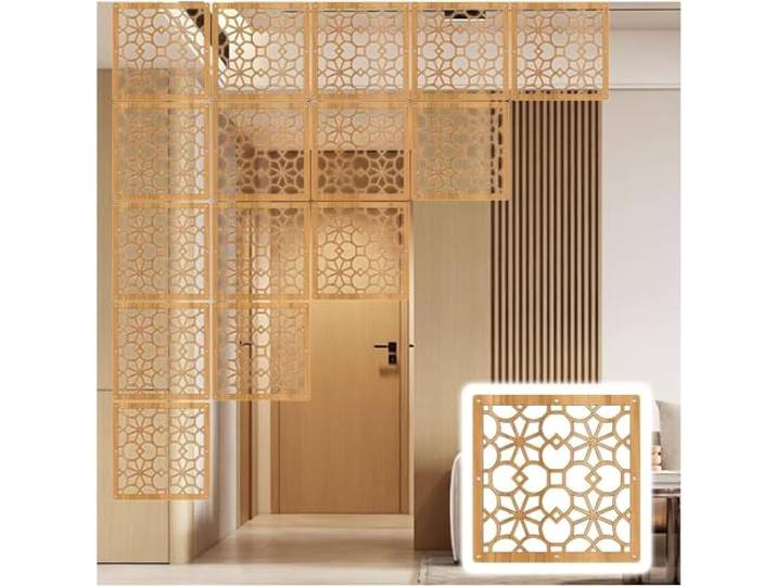 SCMYZLYD Hängende Raumteiler, Wood Plastic Hanging Screen Divider Panels 29x29cm Natural