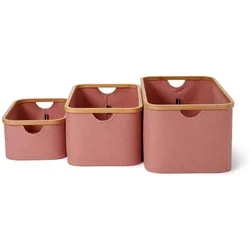 Lumaland Aufbewahrungsboxen mit Bambus-Rahmen - 3er-Set - Rosa