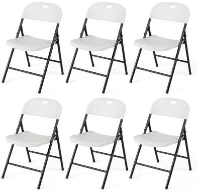 Costway Set of 6 Foldable Plastic Chairs with Ergonomic Backrest-White