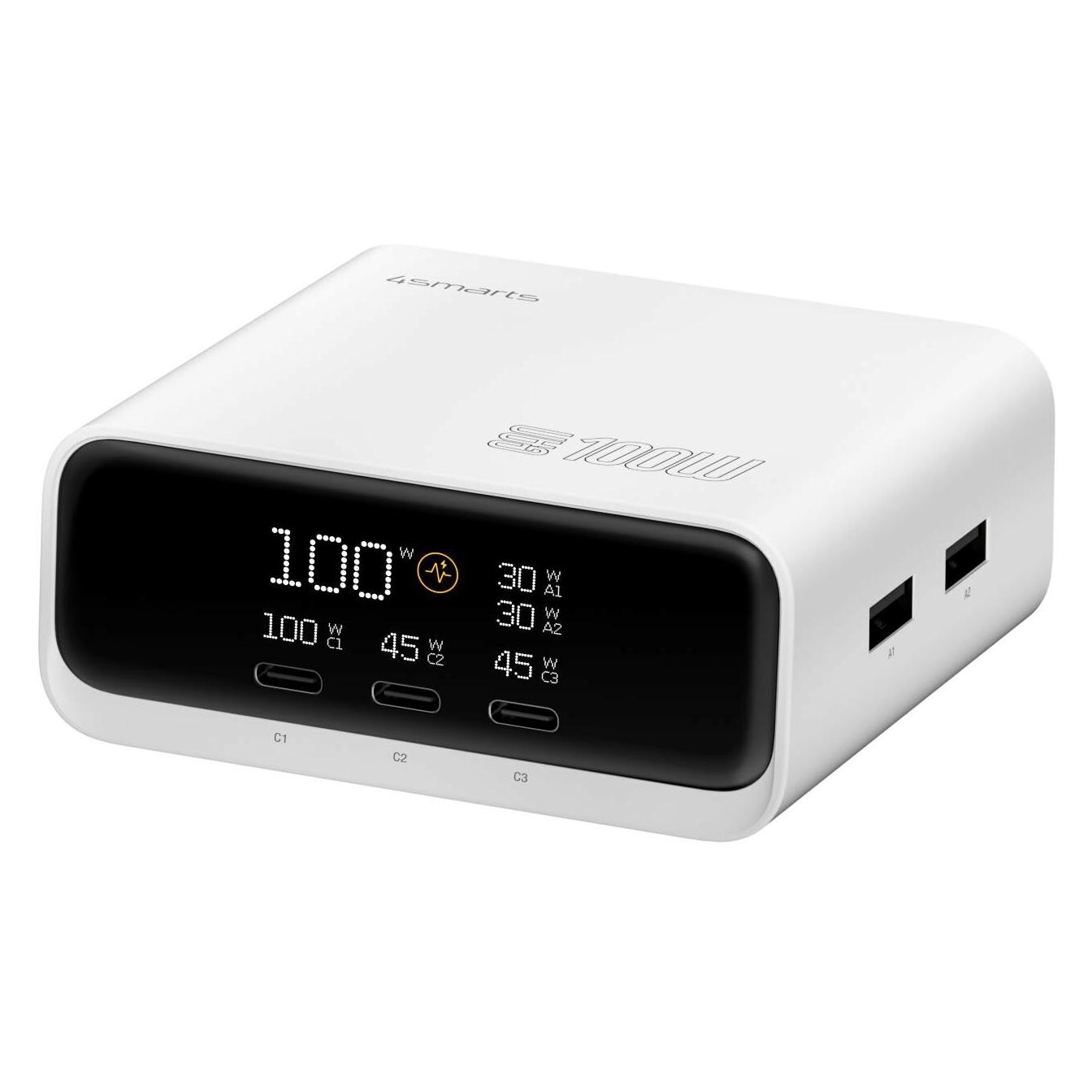 4smarts Desk Charger GaN Screen (100 W, 5 Ports) (4S546100)