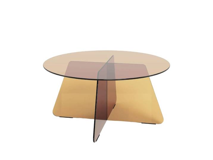 Table basse ronde d80 en verre cognac