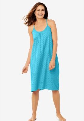 Plus Size Women's Breezy Eyelet Short Nightgown by Dreams & Co. in Caribbean Blue (Size 18/20)