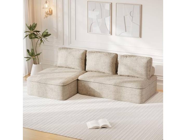 JUMMICO Modulares Sofa,Ecksofa, Keine Montage Erforderlich,255 cm Breit Sofa Bed Vacuum Packed with Large Chaise Longue Chenille Fabric Couch Small for Home and Living Room