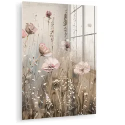ACRYLGLASBILD Blumen - Rosa - Modern - Beige 60x80 cm