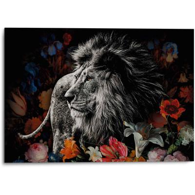 Wandbild REINDERS "Aluminium Wandbild Löwe in Blumen de Heem - Kräftig - Farbenfroh", bunt (farbe bild(er): mehrfarbig), B:70cm H:50cm, Aluminium, Bilder