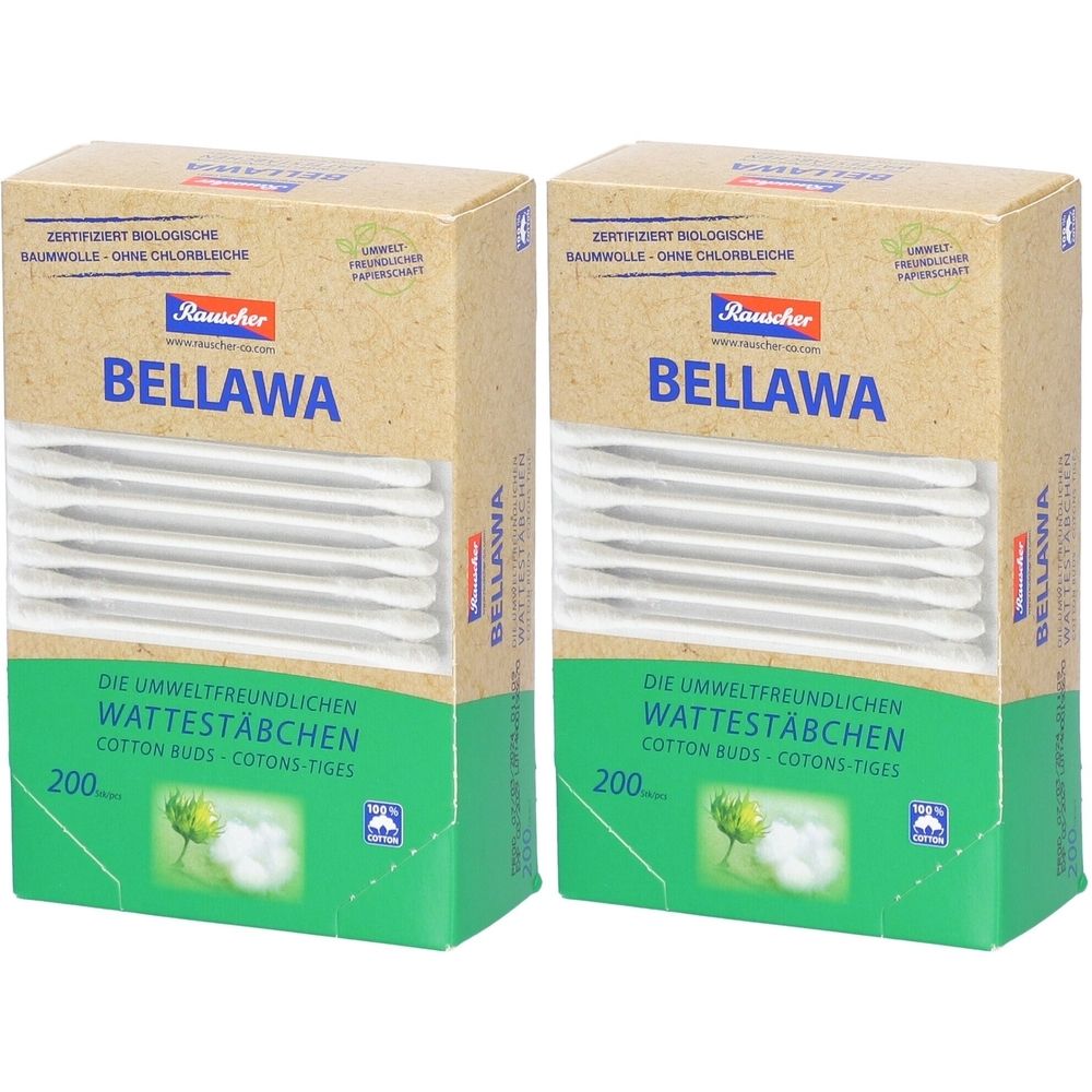 Bellawa Natural Wattestäbchen 2x 2x200 St Stäbchen