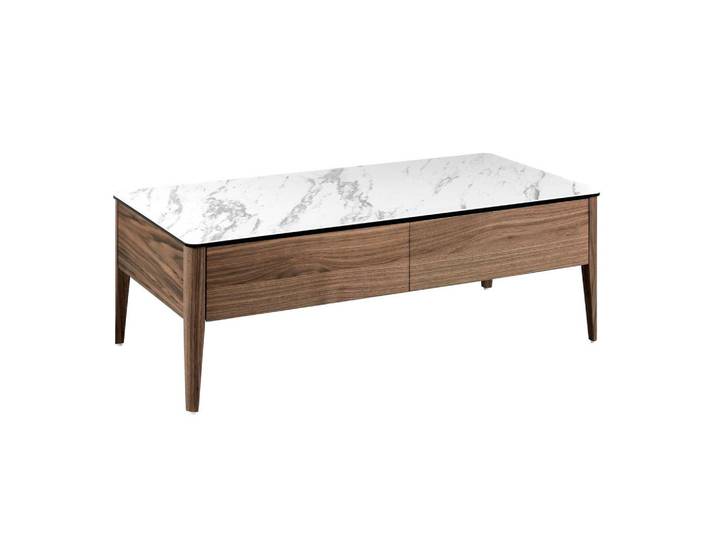 Angel Cerda Couchtisch Rechteckiger Couchtisch aus Porzellanmarmor und Nussbaumholz 120/60/40 cm, Braun, Holz, Nachbildung,Nussbaum, Essen/Getränk, Rechteckig,Rechteckig, 120x40x60 cm, Wohnzimmer, Wohnzimmertische, Couchtische