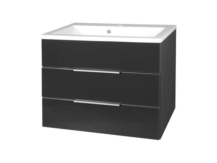 FACKELMANN KARA Waschbecken mit Unterschrank 80 cm breit, Anthrazit, Waschbecken Gussmarmor Weiß, 2 Schubladen