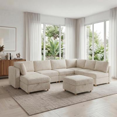 Loedds 8-Seat Modular Modern Polyester Sectional Sofa with Convertible Design and Storage for Living Room